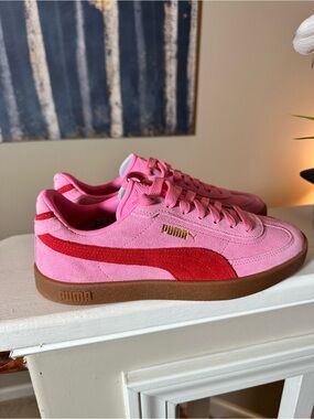 Puma Kids Pink Suede Sneakers with Red Formstrip